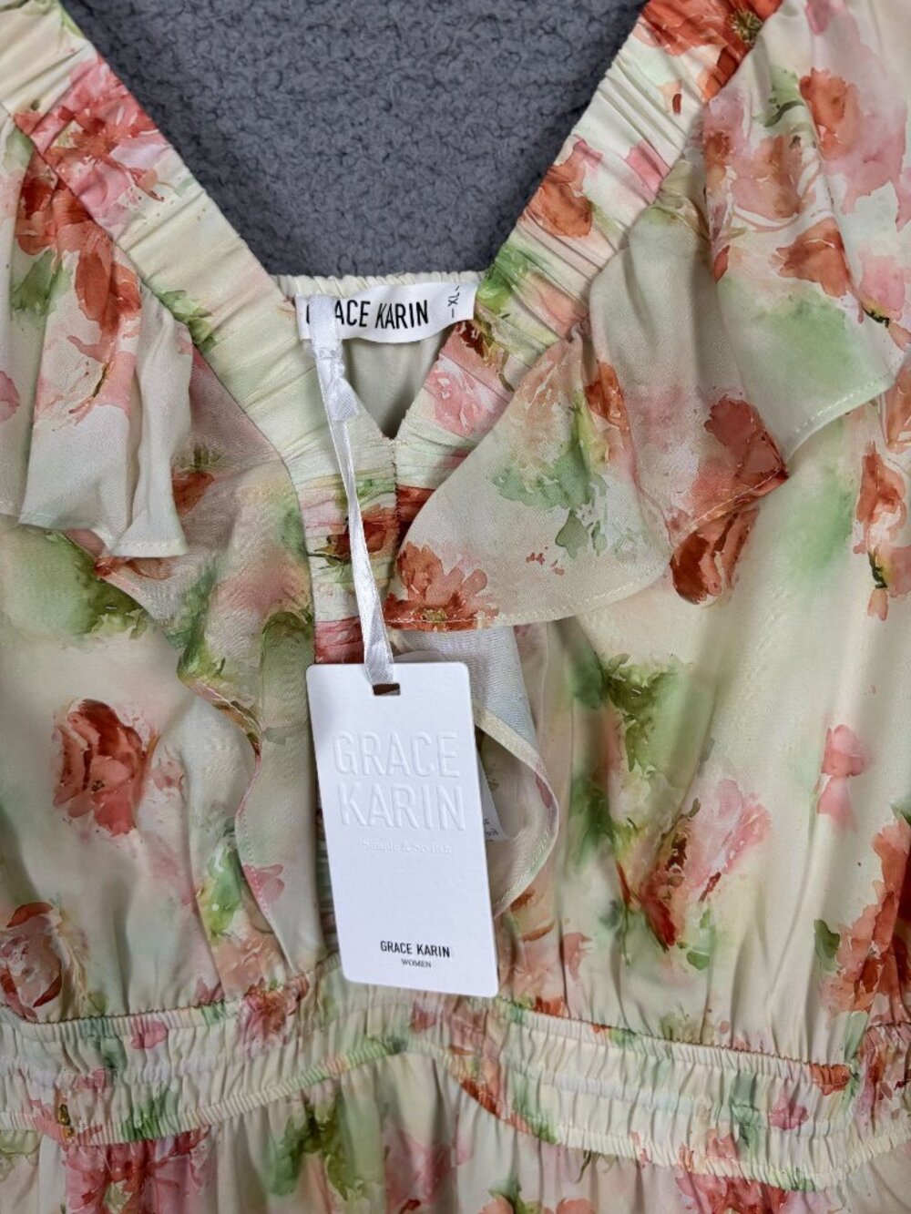 Grace Karin Women's Summer Floral Ruffle Tiered Midi Dress Multi  Size XL NWT's. - Picture 6 of 8